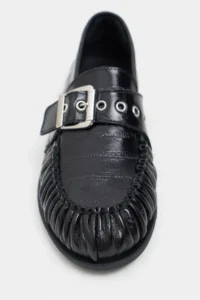 Nisantasi Shoes Lavio Black Su Yolu Kroko GENUINE Leather Plain Hair Clip Detailed Taban Women Loafer Shoes - Image 4