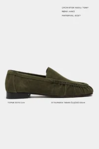 Nisantasi Shoes Tony Khaki Suede Leather Flat Sole Women Loafer Shoes - Image 2
