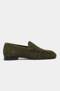 Nisantasi Shoes Tony Khaki Suede Leather Flat Sole Women Loafer Shoes - Image 3