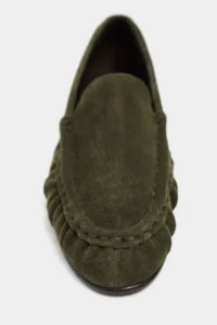 Nisantasi Shoes Tony Khaki Suede Leather Flat Sole Women Loafer Shoes - Image 4