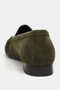 Nisantasi Shoes Tony Khaki Suede Leather Flat Sole Women Loafer Shoes - Image 5