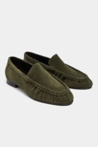 Nisantasi Shoes Tony Khaki Suede Leather Flat Sole Women Loafer Shoes - Image 6