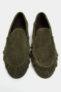 Nisantasi Shoes Tony Khaki Suede Leather Flat Sole Women Loafer Shoes - Image 7