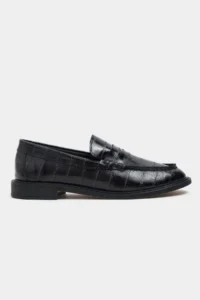 Nisantasi Shoes Vega Black Su Yolu Kroko GENUINE Leather Flat Sole Women Loafer Shoes - Image 2