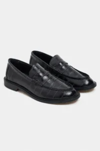 Nisantasi Shoes Vega Black Su Yolu Kroko GENUINE Leather Flat Sole Women Loafer Shoes - Image 6