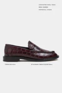 Nisantasi Shoes Vega Burgundy Su Yolu Kroko GENUINE Leather Flat Sole Women Loafer Shoes