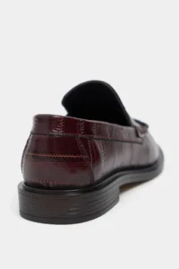 Nisantasi Shoes Vega Burgundy Su Yolu Kroko GENUINE Leather Flat Sole Women Loafer Shoes - Image 2
