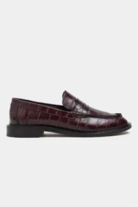 Nisantasi Shoes Vega Burgundy Su Yolu Kroko GENUINE Leather Flat Sole Women Loafer Shoes - Image 3