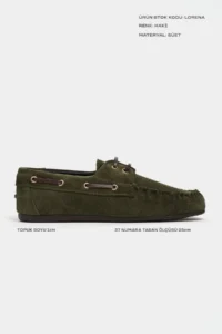 Nisantasi Shoes Lorena Khaki Suede Leather lace Detailed Flat Sole Women Loafer Shoes - Image 2
