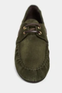 Nisantasi Shoes Lorena Khaki Suede Leather lace Detailed Flat Sole Women Loafer Shoes - Image 4