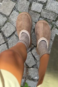 Nisantasi Shoes Sweet Dark BEIGE Suede Inside FURRY Flat Sole Sabo Home Slippers - Image 4