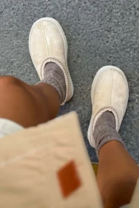 Nisantasi Shoes Sweet SAND BEIGE SUEDE FURRY Flat Sole Sabo Home Slippers - Image 6
