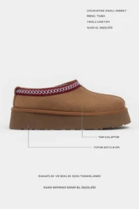 Nisantasi Shoes Sweet Tan Suede Inside FURRY Flat Sole Sabo Home Slippers - Image 2
