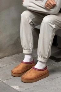Nisantasi Shoes Sweet Tan Suede Inside FURRY Flat Sole Sabo Home Slippers - Image 6
