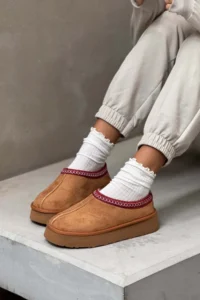 Nisantasi Shoes Sweet Tan Suede Inside FURRY Flat Sole Sabo Home Slippers - Image 7