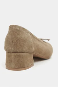 Nisantasi Shoes Esther ROME BEIGE Suede Leather Fiyonk Detailed Thick Taban Women Flats - Image 2