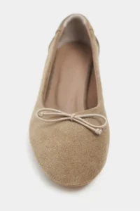 Nisantasi Shoes Esther ROME BEIGE Suede Leather Fiyonk Detailed Thick Taban Women Flats - Image 4