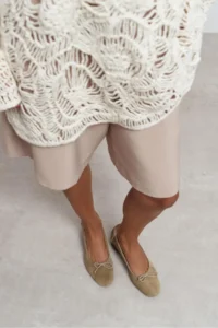 Nisantasi Shoes Esther ROME BEIGE Suede Leather Fiyonk Detailed Thick Taban Women Flats - Image 6