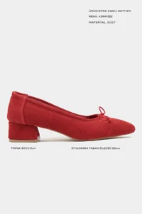 Nisantasi Shoes Esther Red SUEDE Leather Fiyonk Detailed Thick Taban Women Flats