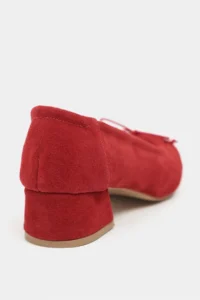 Nisantasi Shoes Esther Red SUEDE Leather Fiyonk Detailed Thick Taban Women Flats - Image 2
