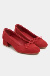 Nisantasi Shoes Esther Red SUEDE Leather Fiyonk Detailed Thick Taban Women Flats - Image 3