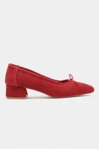 Nisantasi Shoes Esther Red SUEDE Leather Fiyonk Detailed Thick Taban Women Flats - Image 4