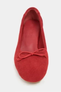 Nisantasi Shoes Esther Red SUEDE Leather Fiyonk Detailed Thick Taban Women Flats - Image 5