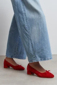Nisantasi Shoes Esther Red SUEDE Leather Fiyonk Detailed Thick Taban Women Flats - Image 7