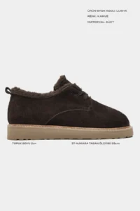 Nisantasi Shoes Lusha Brown Suede Leather Inside FURRY lace Detailed Women Shoes - Image 2