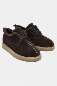 Nisantasi Shoes Lusha Brown Suede Leather Inside FURRY lace Detailed Women Shoes - Image 8