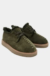Nisantasi Shoes Lusha Khaki Suede Leather Inside FURRY lace Detailed Women Shoes - Image 10