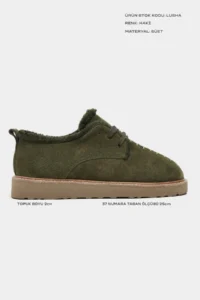 Nisantasi Shoes Lusha Khaki Suede Leather Inside FURRY lace Detailed Women Shoes - Image 2
