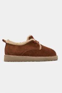Nisantasi Shoes Lusha Tan Suede Leather Inside FURRY lace Detailed Women Shoes - Image 3