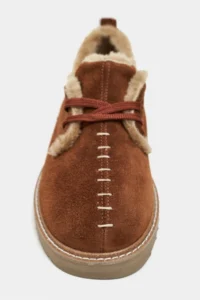 Nisantasi Shoes Lusha Tan Suede Leather Inside FURRY lace Detailed Women Shoes - Image 4