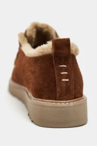 Nisantasi Shoes Lusha Tan Suede Leather Inside FURRY lace Detailed Women Shoes - Image 5