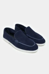 Nisantasi Shoes Vayne NAVY BLUE GENUINE Leather Flat Sole Women Flats