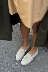 Nisantasi Shoes Warner Beige GENUINE Leather Tassel Detailed Flat Sole Women Flats - Image 2