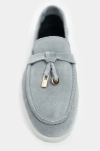 Nisantasi Shoes Warner Gray GENUINE Leather Tassel Detailed Flat Sole Women Flats - Image 2
