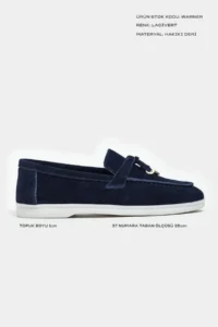 Nisantasi Shoes Warner NAVY BLUE GENUINE Leather Tassel Detailed Flat Sole Women Flats - Image 2
