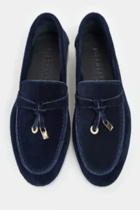 Nisantasi Shoes Warner NAVY BLUE GENUINE Leather Tassel Detailed Flat Sole Women Flats - Image 3