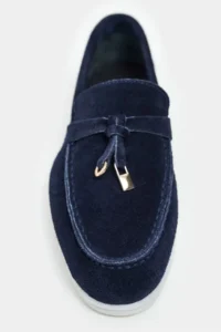Nisantasi Shoes Warner NAVY BLUE GENUINE Leather Tassel Detailed Flat Sole Women Flats - Image 4