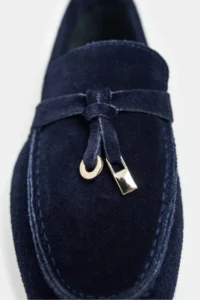 Nisantasi Shoes Warner NAVY BLUE GENUINE Leather Tassel Detailed Flat Sole Women Flats - Image 5