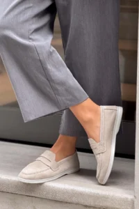 Nisantasi Shoes Aspire BEIGE GENUINE SUEDE Flat Sole Women Flats - Image 2