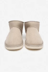 Nisantasi Shoes Mini SAND BEIGE SUEDE Half Boots with Furry Inside Flat Sole Women Shoes - Image 10
