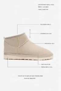 Nisantasi Shoes Mini SAND BEIGE SUEDE Half Boots with Furry Inside Flat Sole Women Shoes - Image 6