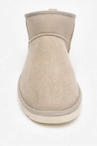 Nisantasi Shoes Mini SAND BEIGE SUEDE Half Boots with Furry Inside Flat Sole Women Shoes - Image 8