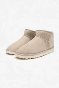Nisantasi Shoes Mini SAND BEIGE SUEDE Half Boots with Furry Inside Flat Sole Women Shoes - Image 9