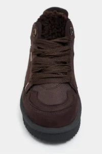 Nisantasi Shoes Lamby Brown Suede Fur Detailed Laced Thick Taban Women Boots - Image 4