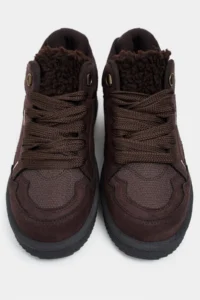 Nisantasi Shoes Lamby Brown Suede Fur Detailed Laced Thick Taban Women Boots - Image 7