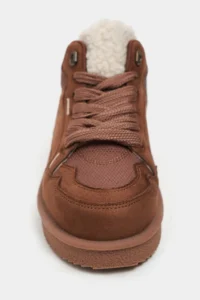 Nisantasi Shoes Lamby Tan Suede Fur Detailed Laced Thick Taban Women Boots - Image 3